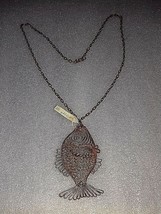 Old Albania Handcrafted Women Copper Filigree NECKLACE-FISH-COMUNISM TIME-36.5CM - £15.82 GBP