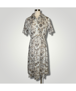 Vintage 1940s Shirt Dress Floral Short Sleeve Medium Cotton Handmade B136 - £95.56 GBP