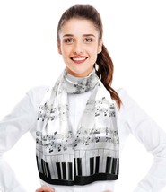 CBC CROWN Music Note &amp; Piano Theme Lightweight, Silk-Feeling Fashion Scarf - £7.96 GBP