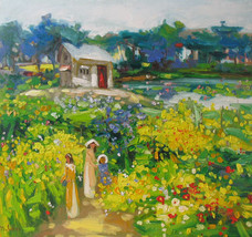 Flower garden 2, a 24â€ high x 28â€ commission original oil painting b - £196.74 GBP