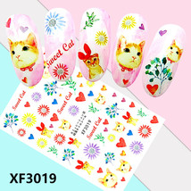Nail Art 3D Decal Stickers pretty cat heart red purple yellow flower XF3019 - £2.56 GBP