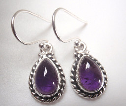Amethyst Pear Shaped 925 Sterling Silver Dangle Earrings with Rope Style Accent - £9.95 GBP