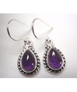 Amethyst Pear Shaped 925 Sterling Silver Dangle Earrings with Rope Style Accent - $12.59
