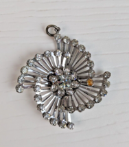 Vintage Silver Tone Clear Rhinestone Spiral Fan Shape pendant flaw - £15.56 GBP