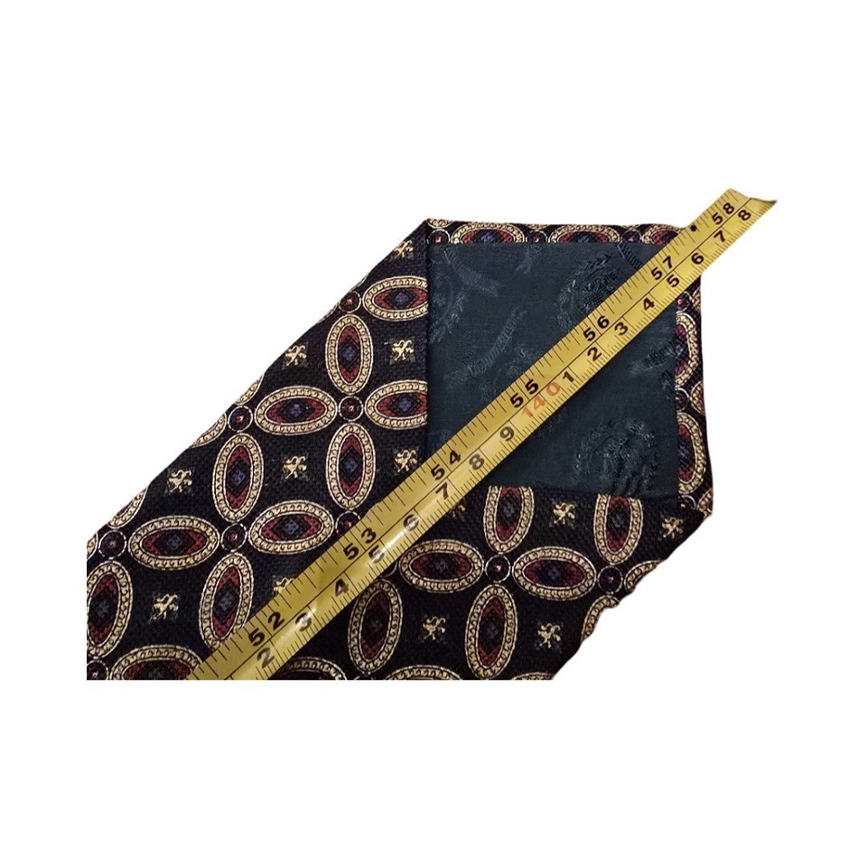 Tommy Hilfiger Vintage Silk Tie Navy Red Gold Geometric Medallion Classic Preppy Item image 9