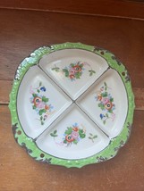 Vintage Made in Japan Divided Cream w Green &amp; Painted Orange &amp; Pink Flowers Porc - £8.82 GBP