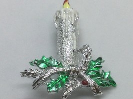 Vintage Signed JERRY’S Enameled Christmas Candle Brooch Silvertone - £5.87 GBP