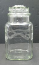 Vintage Clear Glass Square Apothecary Storage Canister Jar Daisy Lid Coo... - $23.33