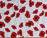 Cotton Poppies on White Red Poppy Flowers Floral Fabric Print BTY D413.30 - £13.63 GBP