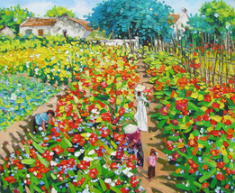 Flower garden at noon, a 24 x 32â€ commission original oil painting by Phuo - £236.23 GBP