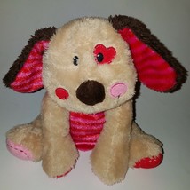 Dan Dee Brown Puppy Dog Plush Pink Red Stripes Heart Eye Valentine&#39;s Day Lovey - $17.77