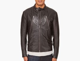 Handmade Men Brown Biker Leather Jacket With Button Tab Collar and Front... - $2,546.82 MXN