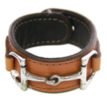 Equestrian Horse Bit Leather Wide Cuff Bracelet Silver Hardware, CAMEL - £47.43 GBP