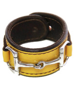 Equestrian Horse Bit Leather Wide Cuff Bracelet Silver Hardware, YELLOW - £47.92 GBP