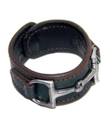 Equestrian Horse Bit Leather Wide Cuff Bracelet Silver Hardware, HUNTER ... - £47.92 GBP