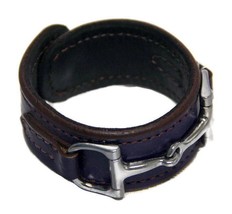 Equestrian Horse Bit Leather Wide Cuff Bracelet Silver Hardware, PURPLE - $59.97