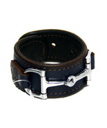 Equestrian Horse Bit Leather Wide Cuff Bracelet Silver Hardware, BLUE - £47.92 GBP