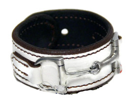 Equestrian Horse Bit Leather Wide Cuff Bracelet Silver Hardware, WHITE - £47.19 GBP