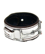 Equestrian Horse Bit Leather Wide Cuff Bracelet Silver Hardware, WHITE - £47.93 GBP