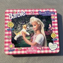 Vintage 1990&#39;s Barbie &amp; Dog Russell Stover Candies Tin w/ Stickers Stamp &amp; Ink - £7.67 GBP