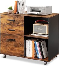 Devaise 3-Drawer Wood File Cabinet, Mobile Lateral Filing Cabinet,, Rustic Brown - £91.37 GBP