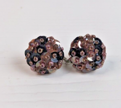 Vintage Multicolored sequin Earrings Round screw back silver tone studs - £7.75 GBP