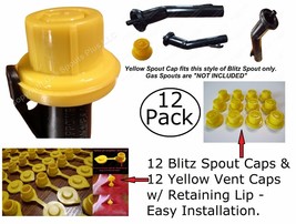 24pcs Total New Combo Pk 12 Blitz Yellow Spout Caps +12 Yellow Gas Can Vent Caps - $27.53