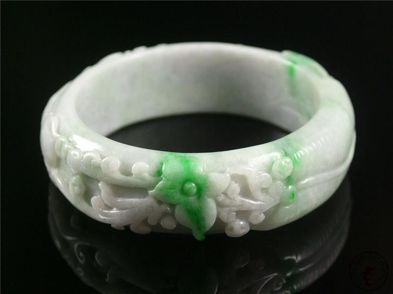 Old Chinese Natural A Grade Jadeite Emerald Jade Bangle Bracelet w/ Ruyi... - $735.79