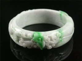 Old Chinese Natural A Grade Jadeite Emerald Jade Bangle Bracelet w/ Ruyi, Dragon - £581.39 GBP