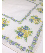 Vtg 1950s Hanky Handkerchief White Blue Yellow Floral Daisy Chain Kimbal... - £16.68 GBP