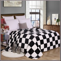 Black n White Art Deco Style Super Soft Coral Fleece Flannel Checkered B... - $44.95+