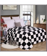 Black n White Art Deco Style Super Soft Coral Fleece Flannel Checkered B... - €38,77 EUR+