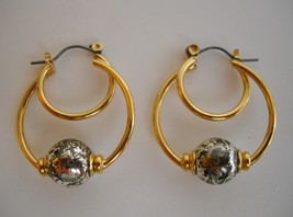 Gold Silver Metal Double Hoop Ball Beaded Earrings Pierced Post Fashion Jewelry - £14.30 GBP