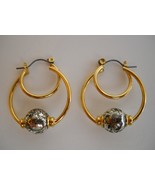 Gold Silver Metal Double Hoop Ball Beaded Earrings Pierced Post Fashion ... - £14.38 GBP