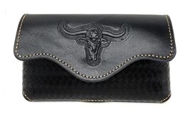 Western Cowboy Horizontal Basketweave Leather Multi Emblem Cellphone Bel... - £21.80 GBP