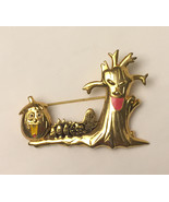Halloween brooch graveyard pumpkin spooky tree gold tone metal pin - $57.02 MXN
