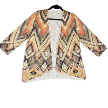 Chico&#39;s Womens size 2 L/12 Open Front Cardigan Orange Brown Geometric Sw... - £10.58 GBP