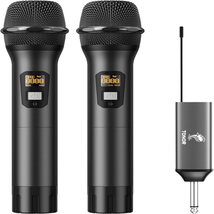 Wireless Microphone UHF Dual Cordless Metal Dynamic Mic System with Rech... - $83.99