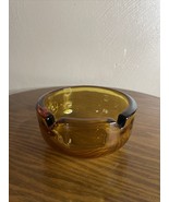 VINTAGE MCM ASHTRAY 3.75” ROUND AMBER GLASS Gold MID CENTURY MODERN - $10.39