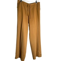 Tommy Bahama Straight Leg Silk Pants 6 Tan Drawstring Waist Pockets Zipper - $46.54