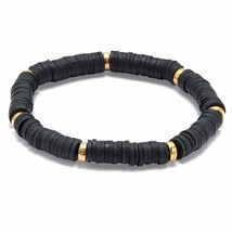 PalmBeach Jewelry Goldtone Black Disc Beaded Stackable Stretch Bracelet, 7" - $12.81