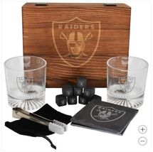 Las Vegas Raiders Drinkware Set Glasses Wood Box Coasters Cooling Cubes NFL - €71,12 EUR