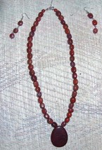 Brown Agate Bead &amp; Pendant Necklace Earring Set - £11.77 GBP