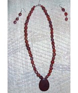 Brown Agate Bead & Pendant Necklace Earring Set - $15.00