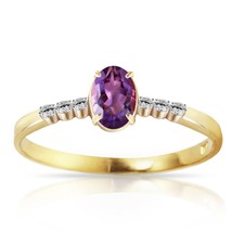 14K Solid Gold Ring With Diamonds &amp; Oval Purple Amethyst - $688.99