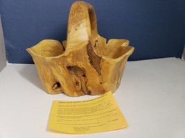 Wood Burl Root Basket Bowl w/ Handle Hand Carved Wooden 9” Tall Cypress - £47.68 GBP
