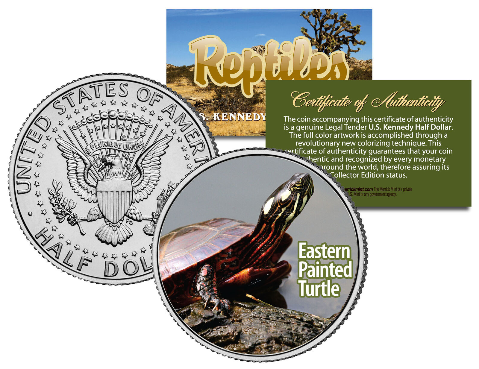 EASTERN PAINTED TURTLE *Collectible Reptiles* JFK Half Dollar US Coloriz... - $12.16