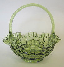 Fenton Glass Thumbprint Basket with Ruffled Rim Colonial Green 9 Inches Tall - £35.43 GBP