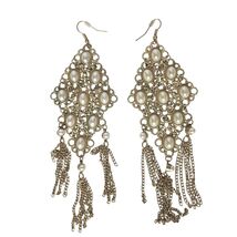 Vintage Gold Tone Chandelier Earrings Faux Pearls Filigree Dangle Statem... - $24.80
