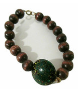 Estate Find Wooden Bead Bracelet Boho Focal Bead Springring Closure 8&quot; - $14.00